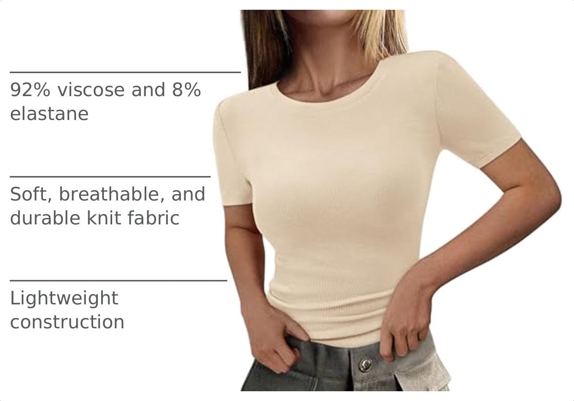 Womens Short Sleeve Slim Fit Basic Shirts,Beige,XS