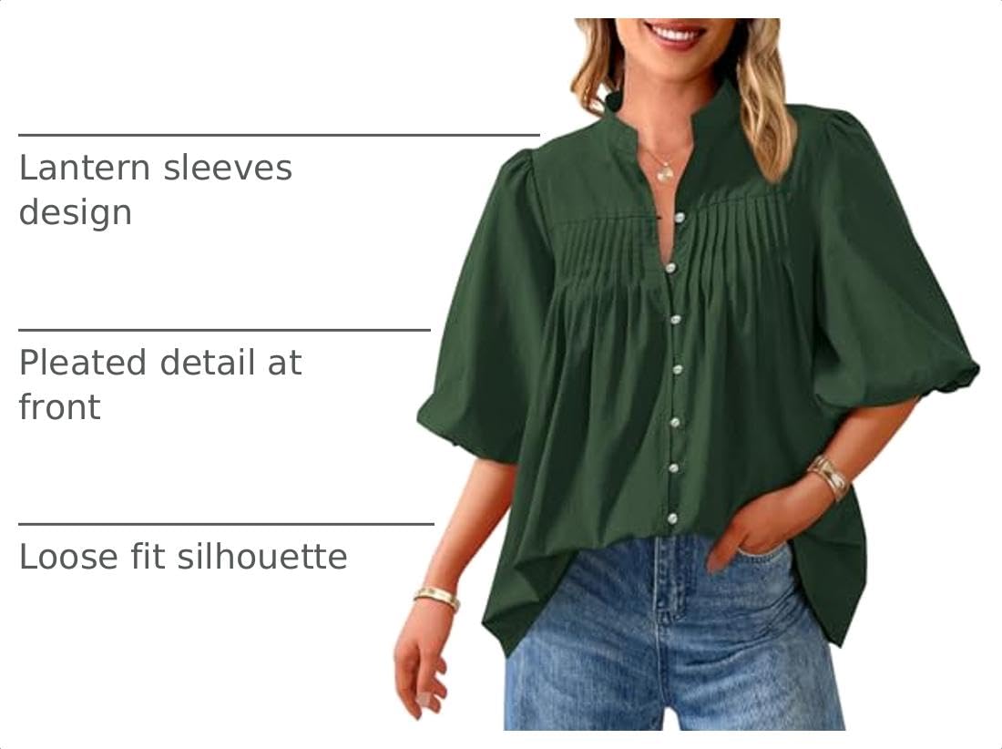 Short Sleeve Henley Shirts for Women,Dark Green,S