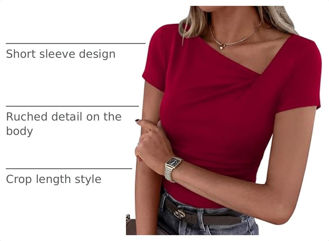 Women's Summer Trendy Asymmetrical Y2K Tops (Red,L)