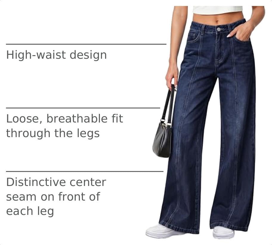 Women's Wide Leg Jeans Stretchy Baggy Denim Pants,Navy Blue,4