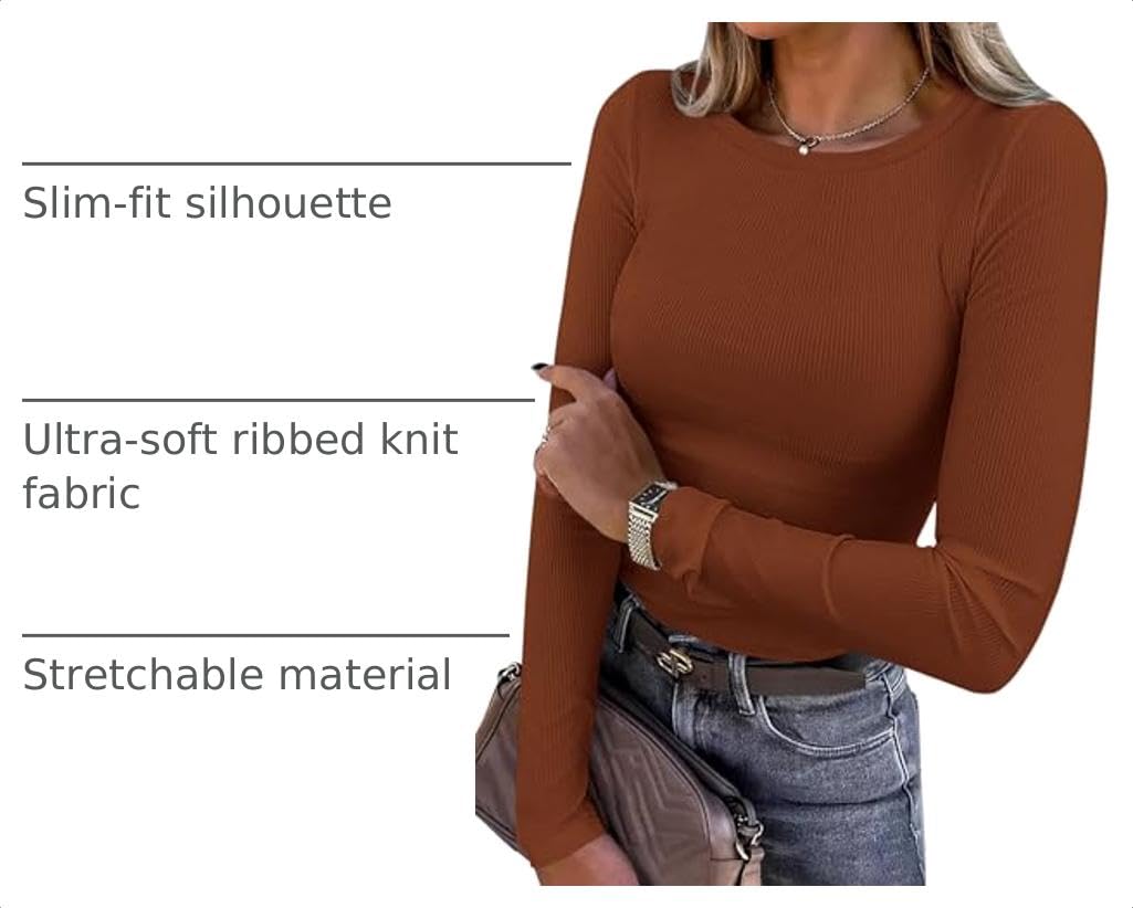 Women's Fall Long Sleeve Shirts Basic Tees (Caramel,XS)