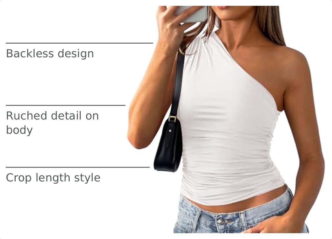 Womens Sleeveless One Shoulder Fitted Y2k Tops,White,XS