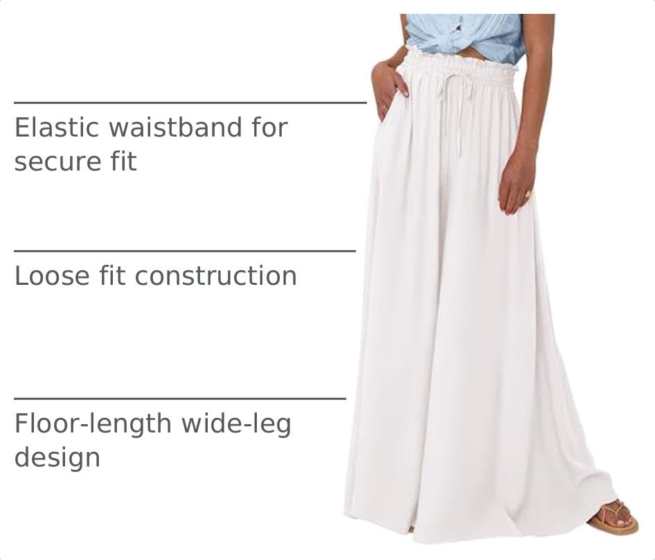 Summer Wide Leg Palazzo Pants for Women Casual,White,S