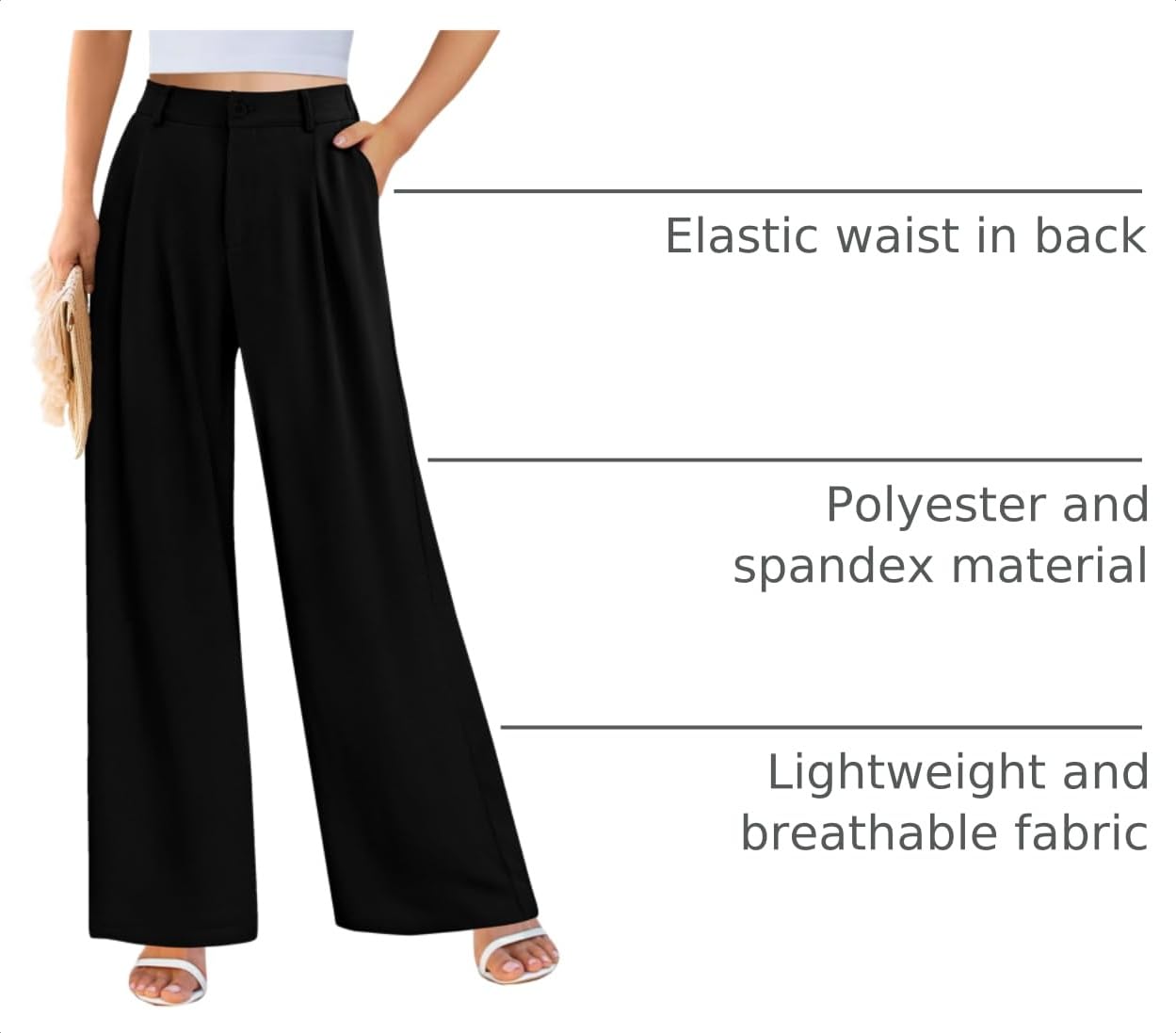 Women's Flowy Wide Leg Dress Pants,Black,S