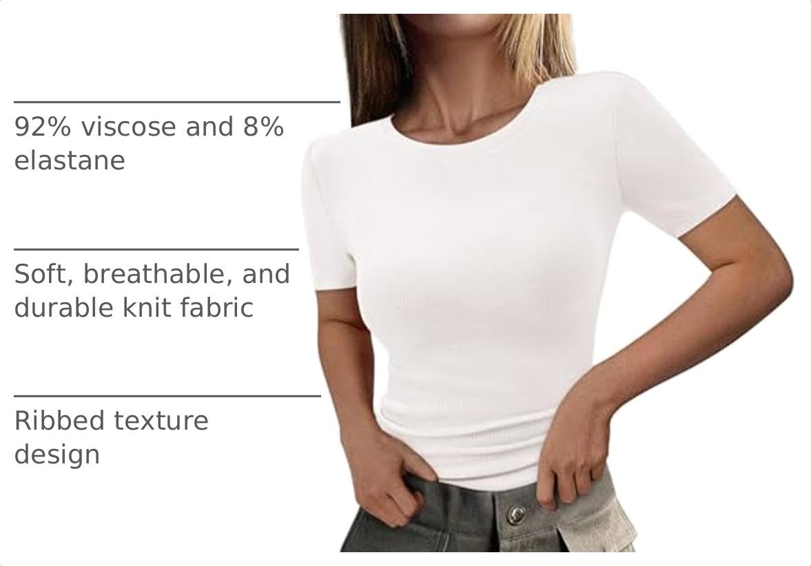 Womens Short Sleeve Slim Fit Basic Shirts,White,XS