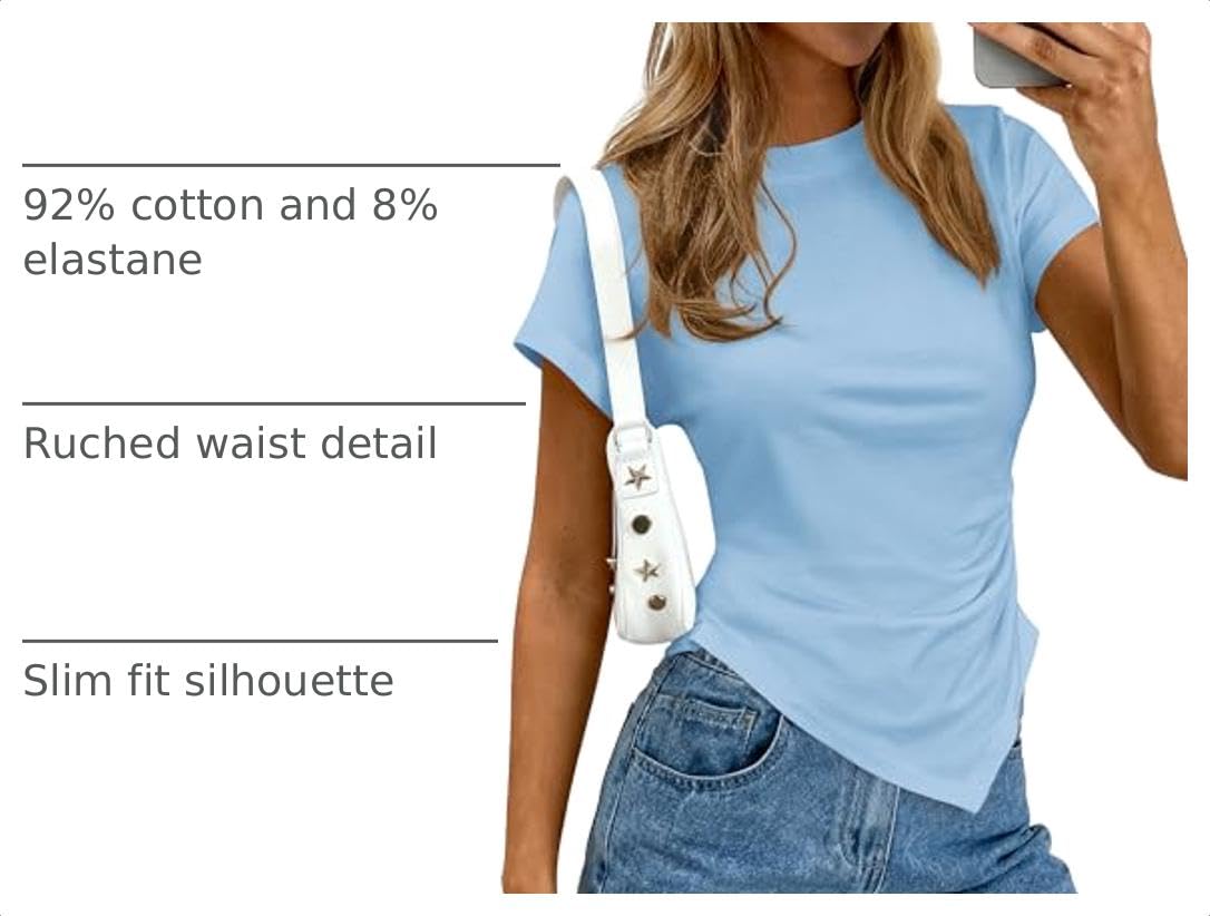 Womens Asymmetrical Summer Short Sleeve Tops,Light Blue,XS