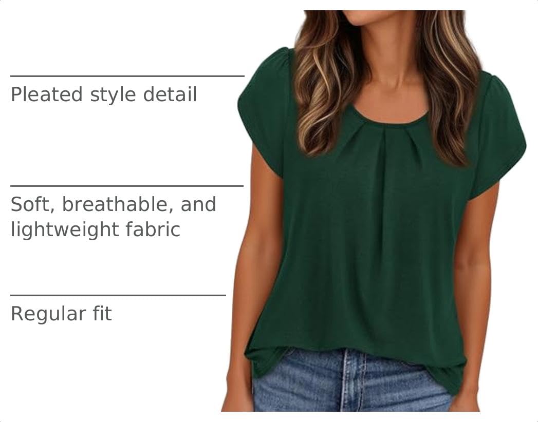 Women's Summer Short Sleeve Tops Casual Blouses,Dark Green,S