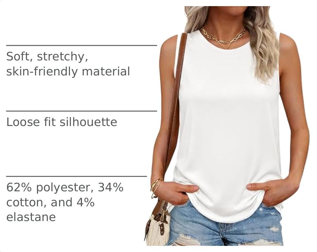 Women's Wide Strap Sleeveless Tank Tops,White,M
