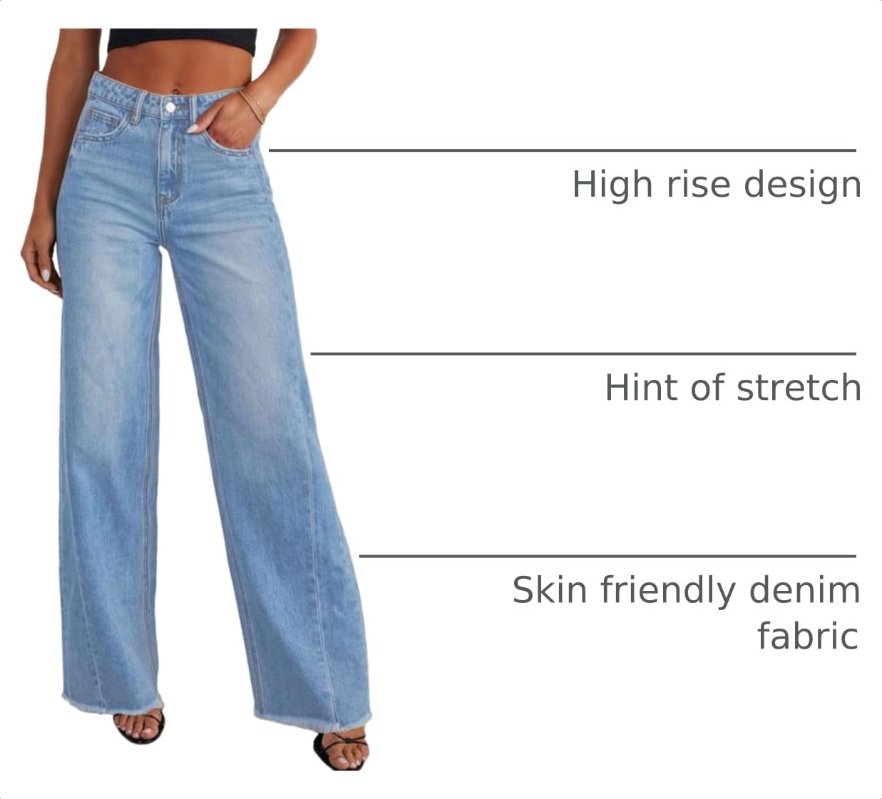 Women's Wide Leg Jeans Raw Hem Denim Pants,Sky Blue,4