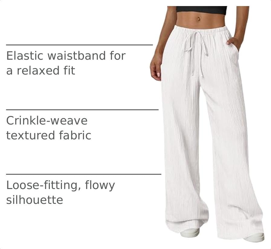 Women's Palazzo Pants Casual Wide Leg Trousers,White,S