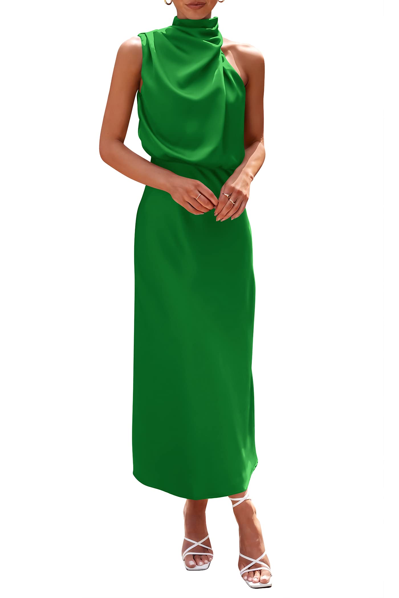 Women's Summer Satin Maxi Cocktail Dress Bright Green