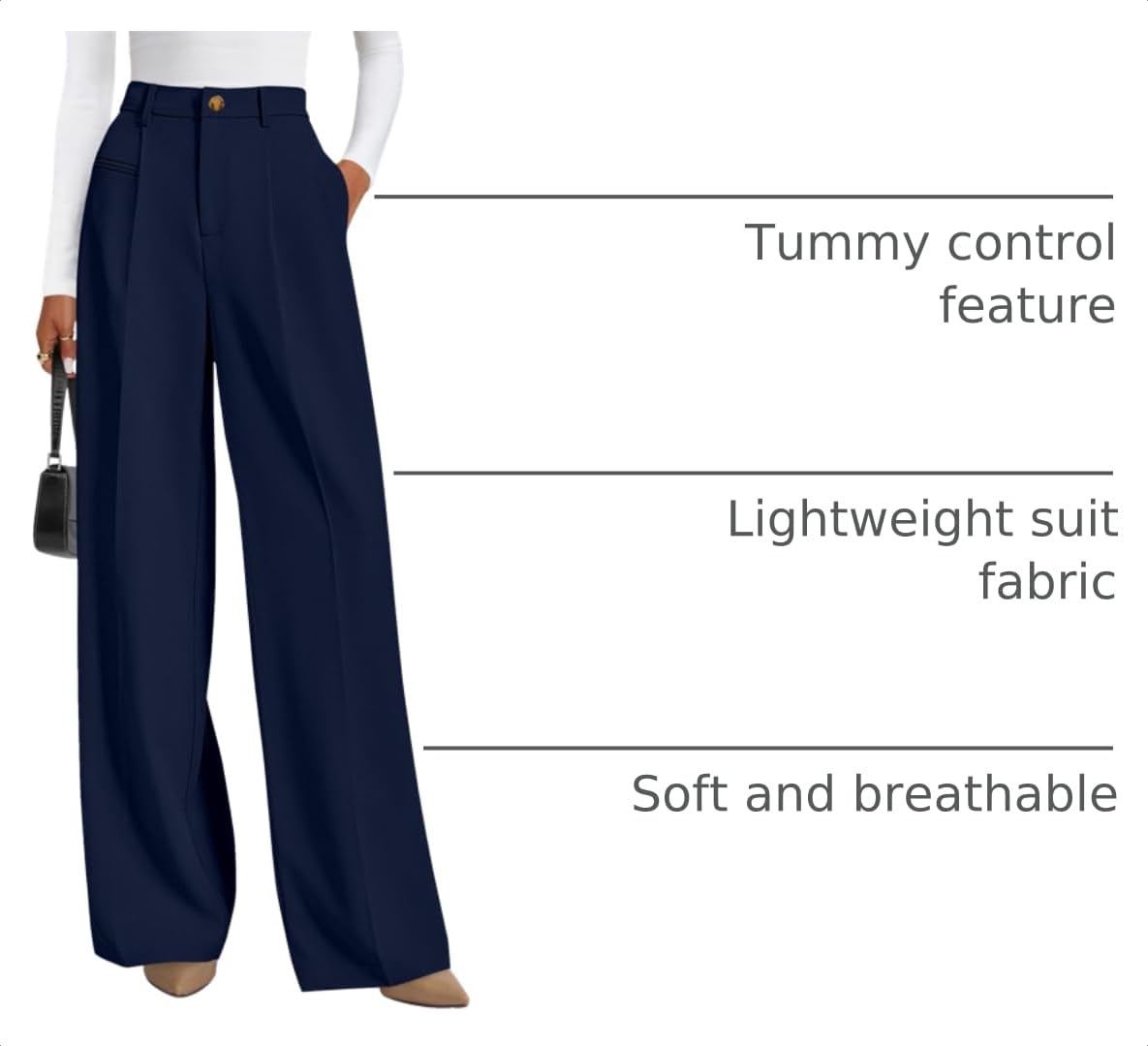 Women's Tailored Wide Leg Work Dress Pants,Navy,XS