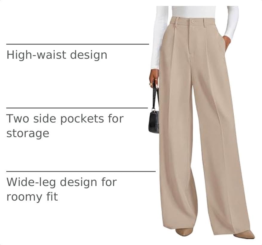 Women's Flowy Wide Leg Dress Pants,Light Khaki,S