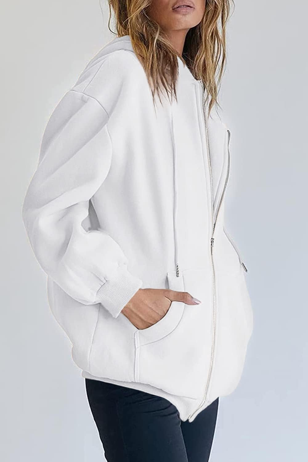 Women's Fall Zip Up Hoodies Sweatshirts White