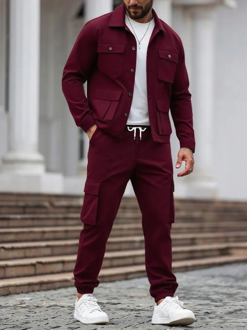 Men's Solid 2-Piece Button-Front Jacket & Pants Set