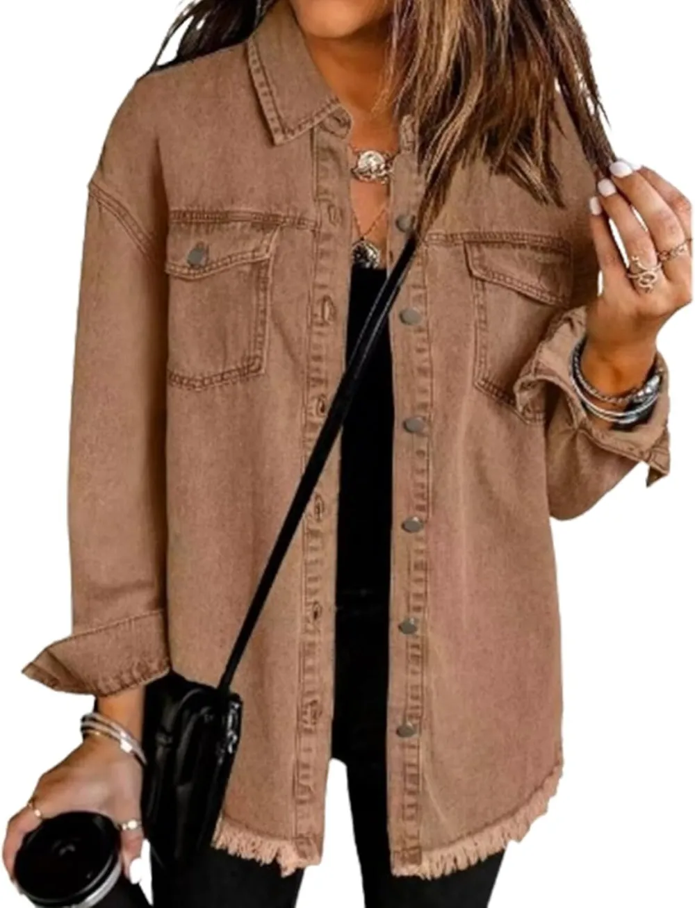 Women's Casual Denim Button Down Distressed Jacket