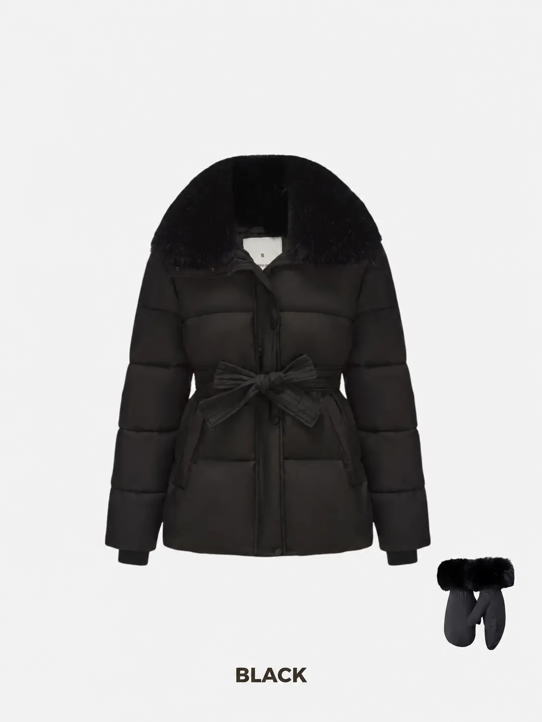 Elevated Detachable Faux Fur Collar Puffer With Belt