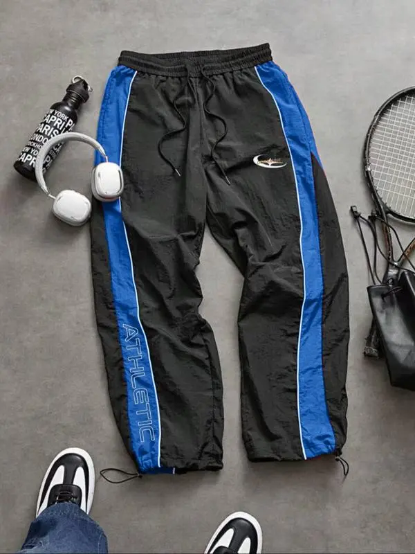 Men's Casual Sporty Long Pants, Loose Fit Elastic Cuff, Fashionable Print, Lightweight Fabric, Perfect for Daily Wear