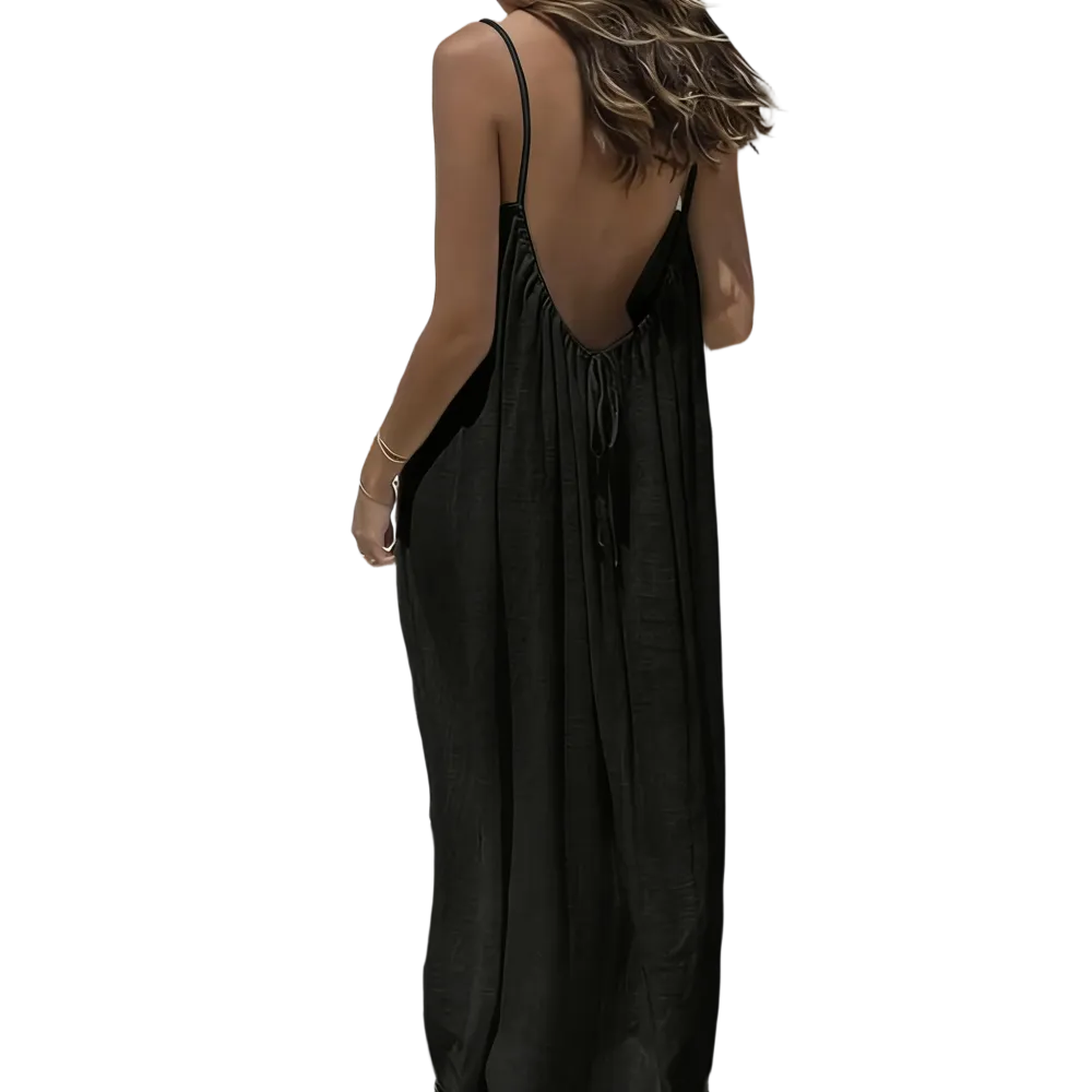 Women's Cotton Linen Backless Loose Dress