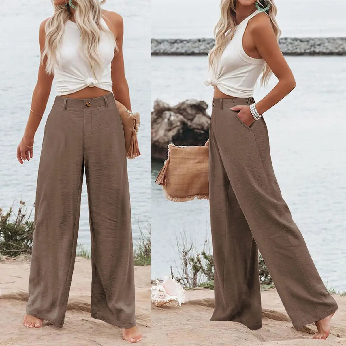 ⚡LAST 2 DAYS⚡- Women’s Casual High Waist Linen Wide Leg Trousers