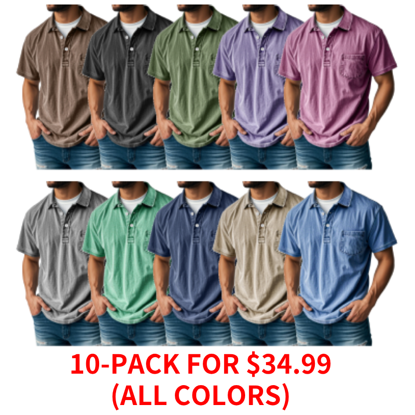 Men's Retro Lapel Button Pocket Casual Short Sleeve POLO Shirt