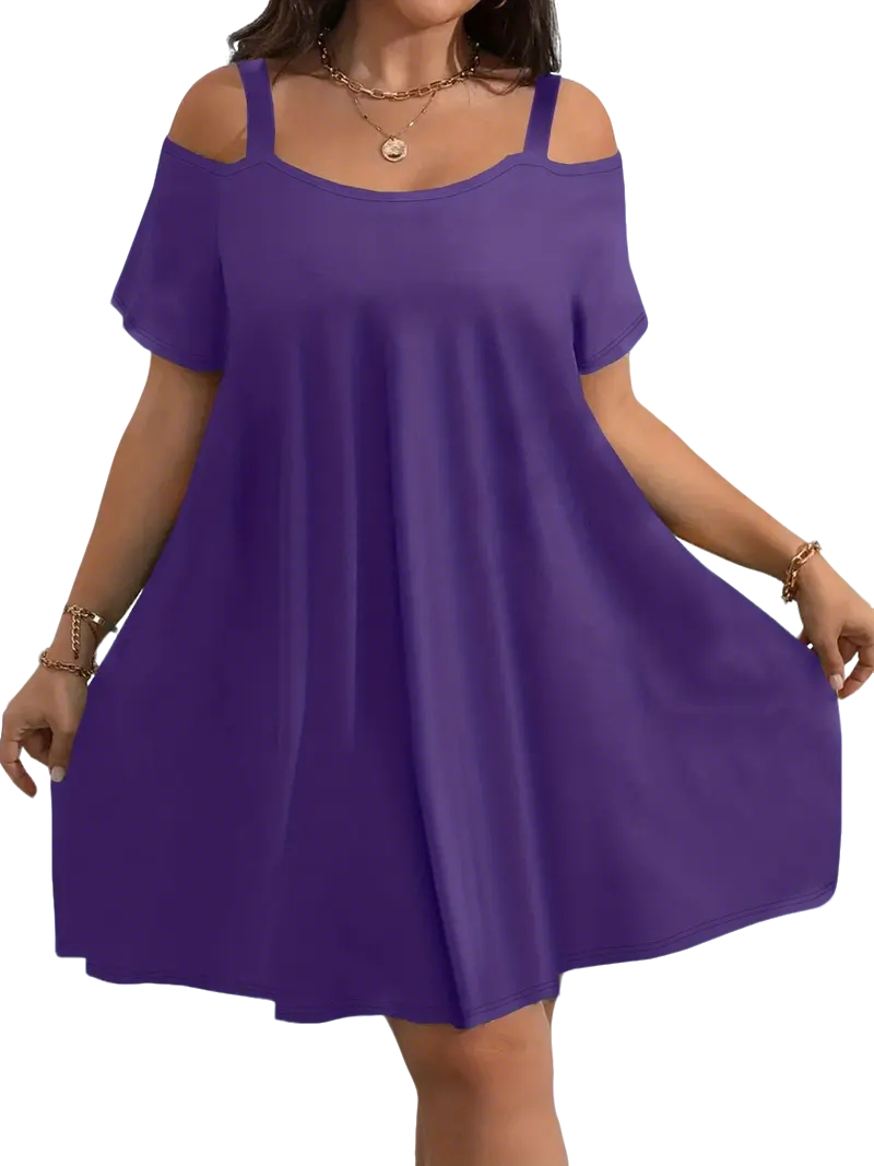 ⚡FINAL SALE⚡- Plus Size Shoulder Cut Out Fitted Midi Dress