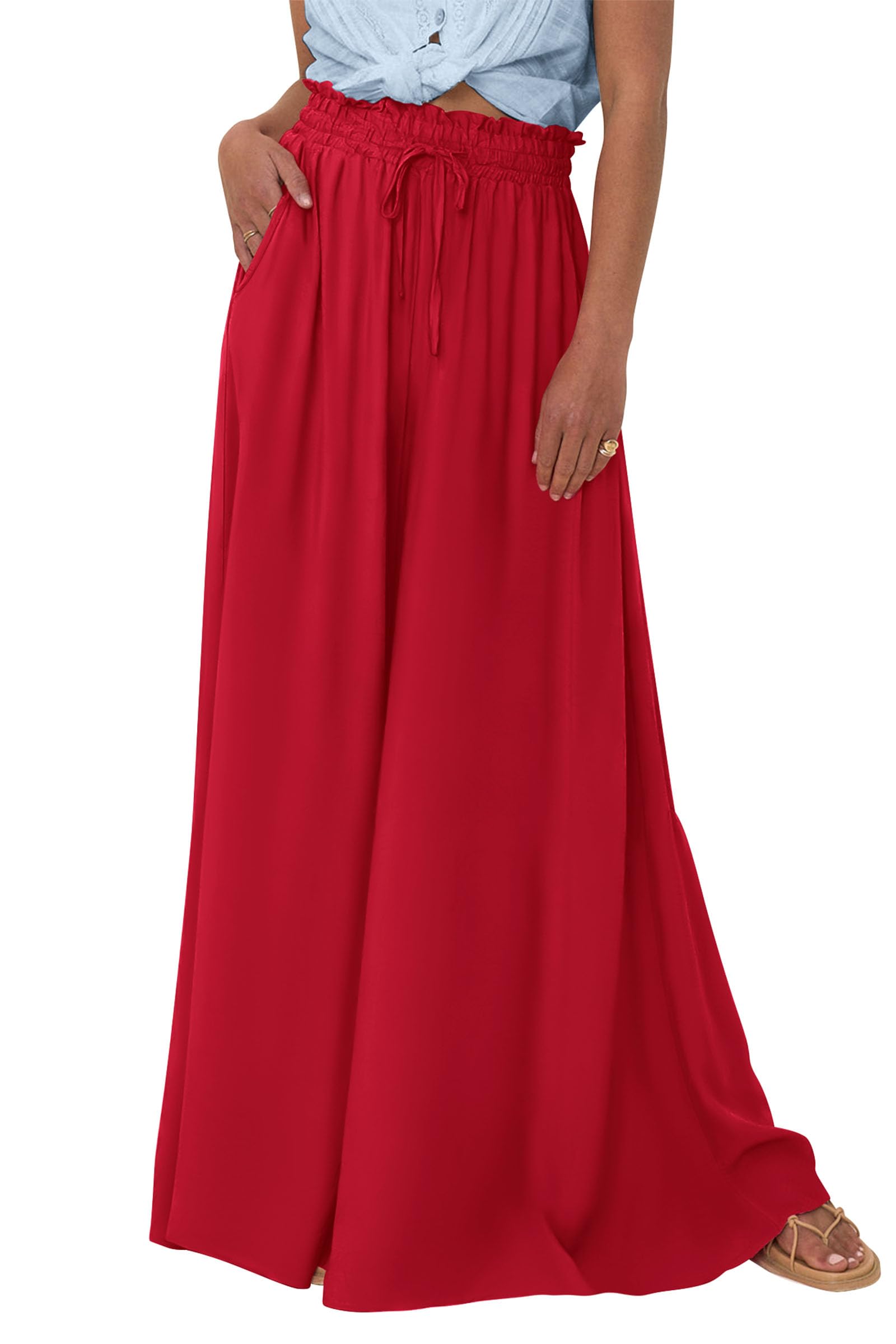 Summer Wide Leg Palazzo Pants for Women Casual,Red,S