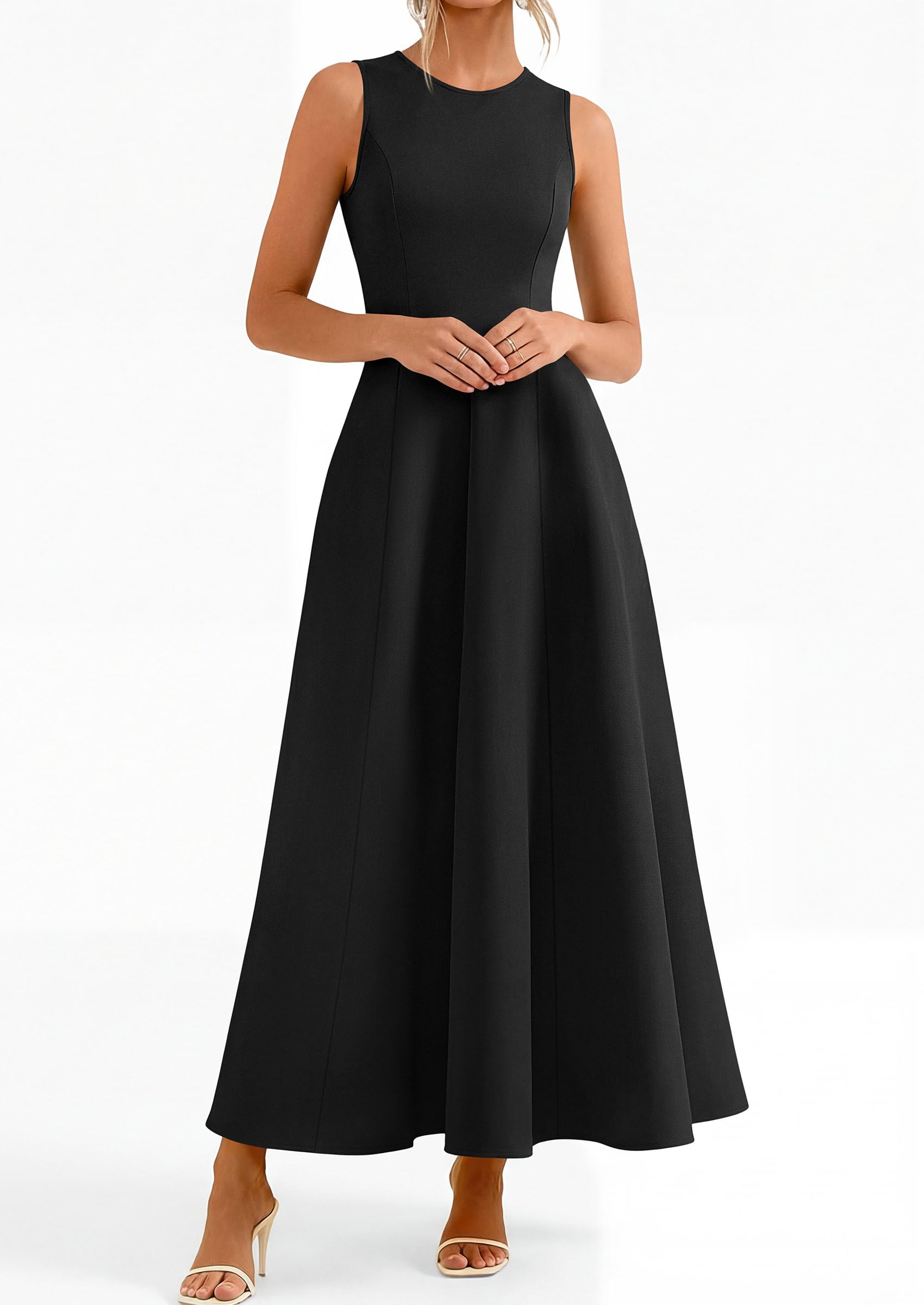 Women's Sleeveless Summer Elegant Maxi Dresses, Black,S