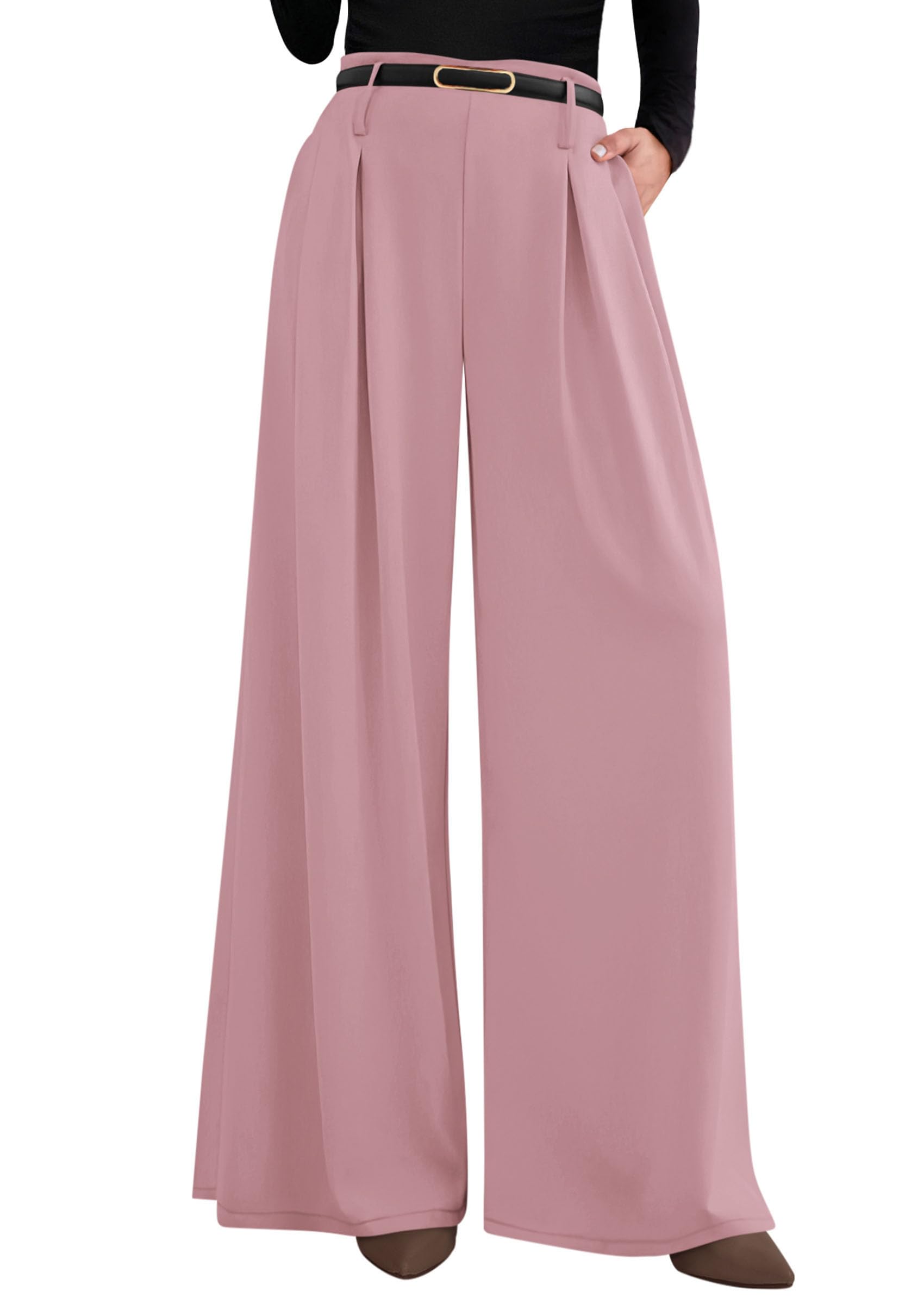 Womens Wide Leg Dress Pants Flowy Trousers,Pink,S