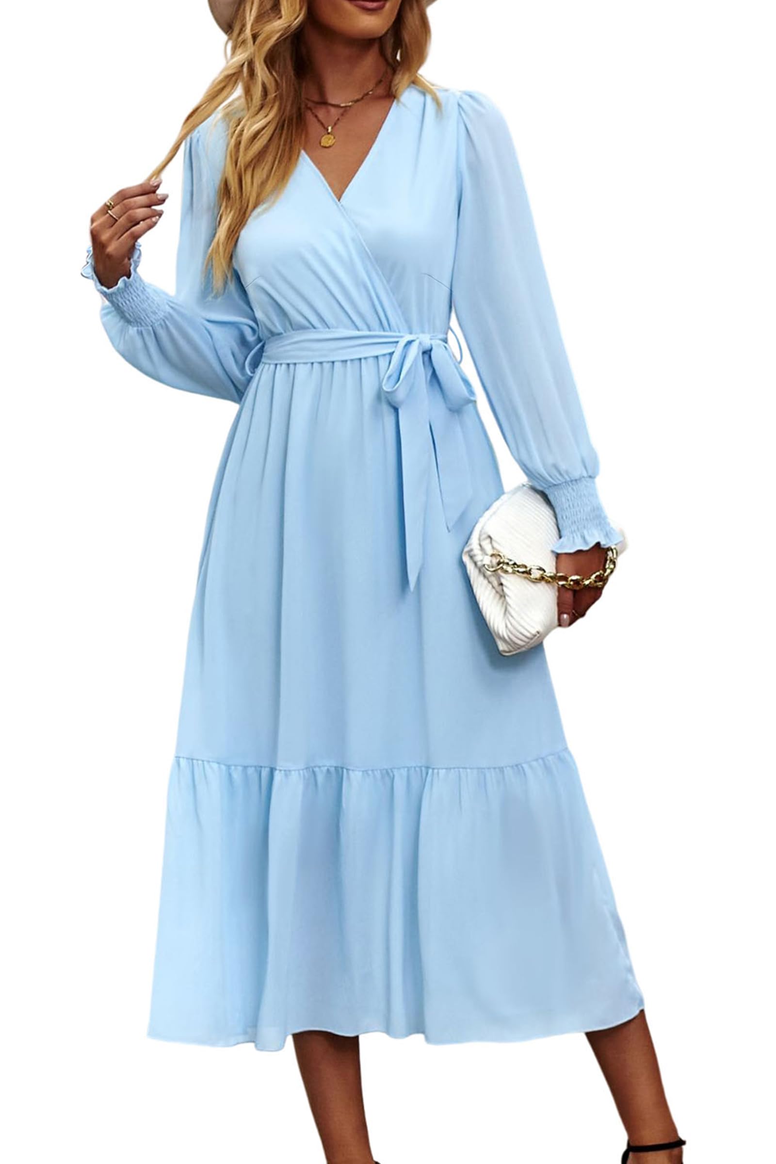 Womens Long Sleeve Boho Maxi Fall Floral Wedding Guest Dresses