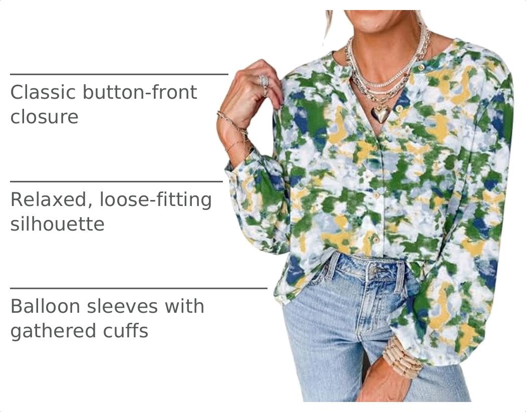 Women's Boho Tops Fall Long Sleeve Button Down Floral Blouses