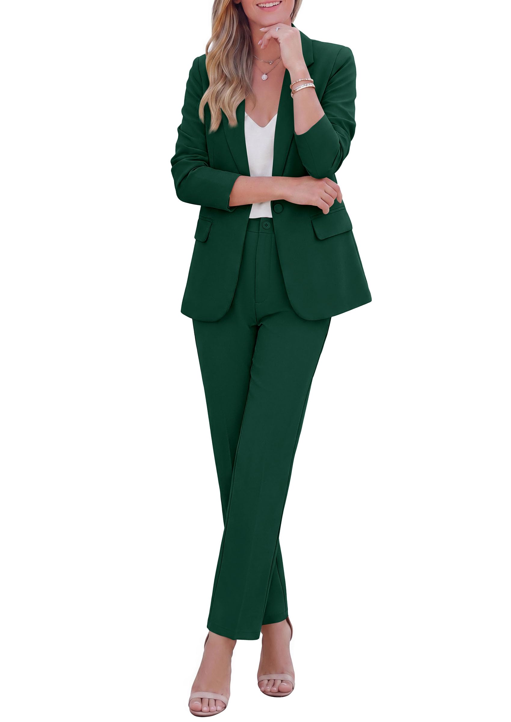 Two Piece Sets for Women Dressy Pant Suits,Dark Green,XS