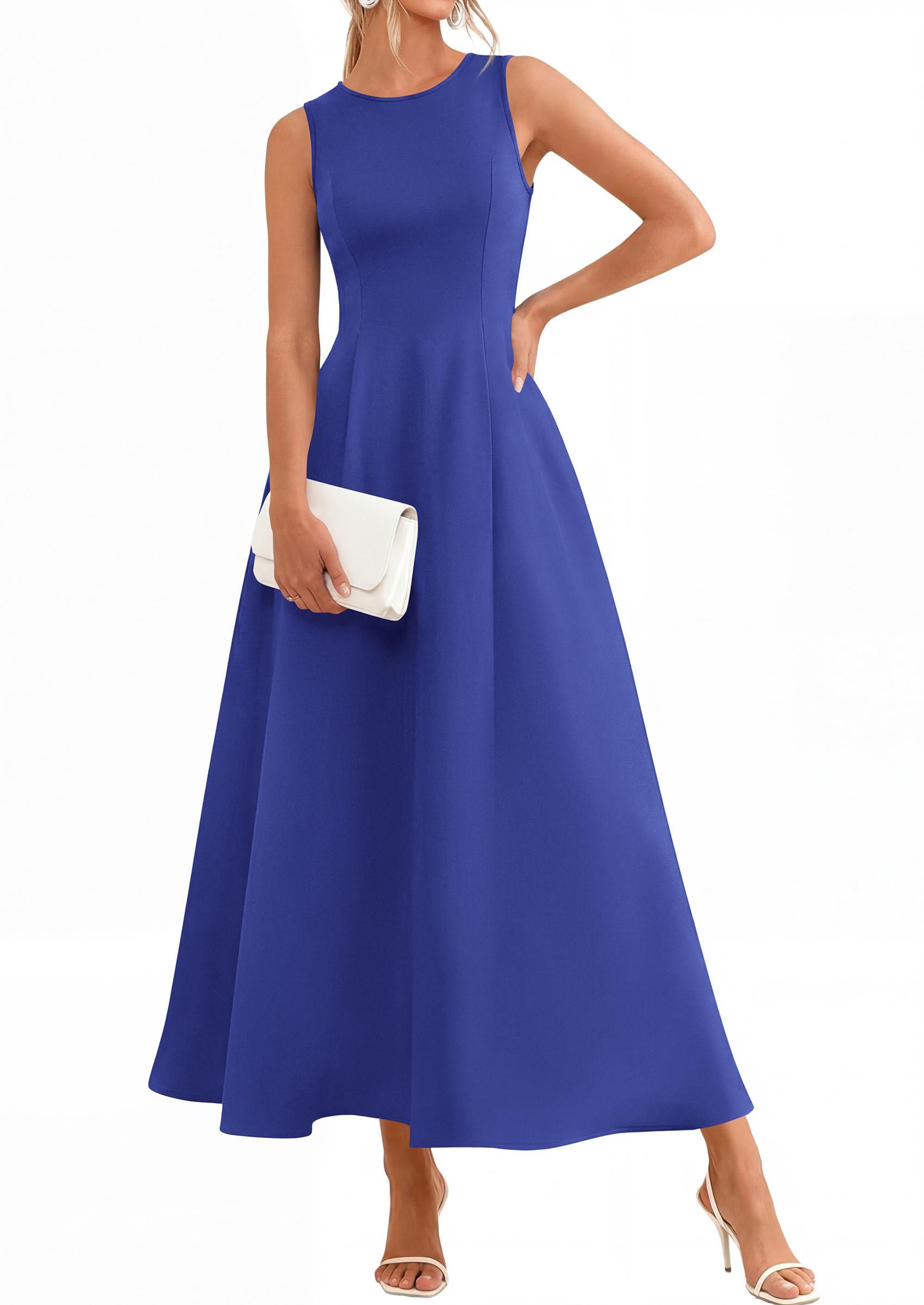 Women's Sleeveless Summer Elegant Maxi Dresses, Royal Blue,S