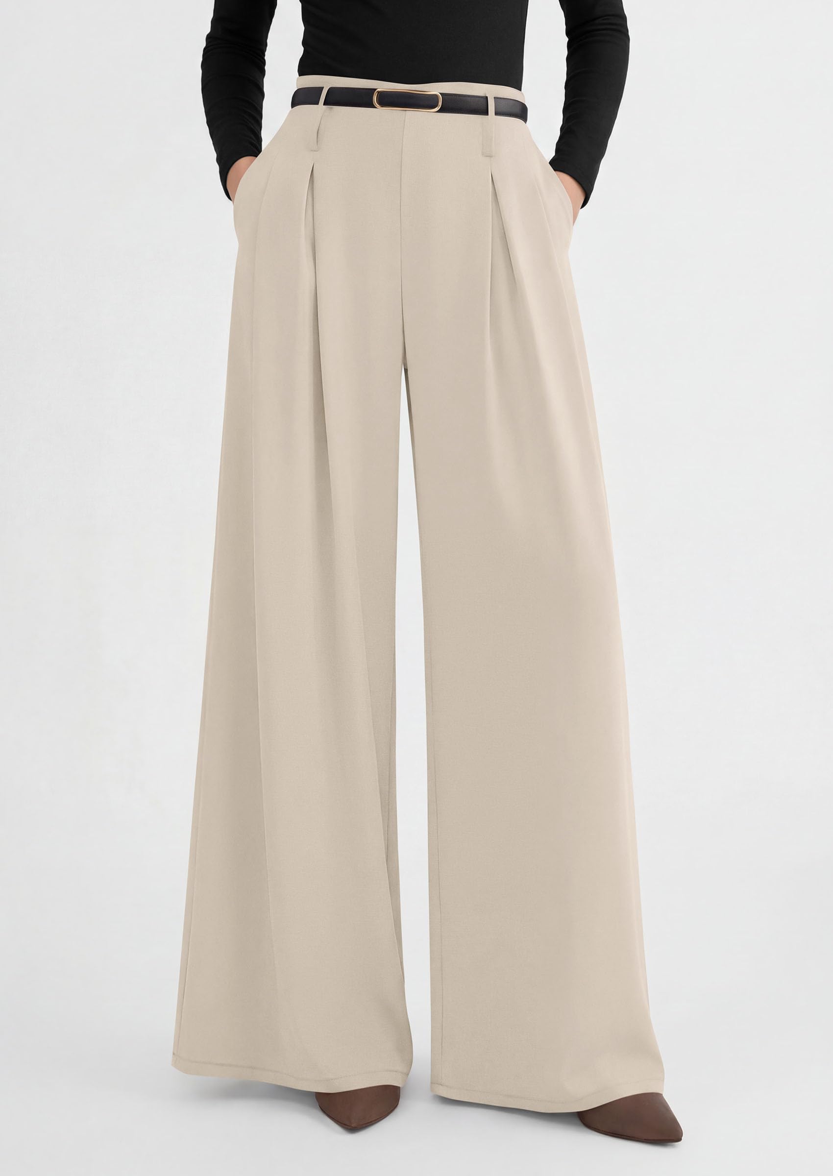 Womens Wide Leg Dress Pants Flowy Trousers,Apricot,XL