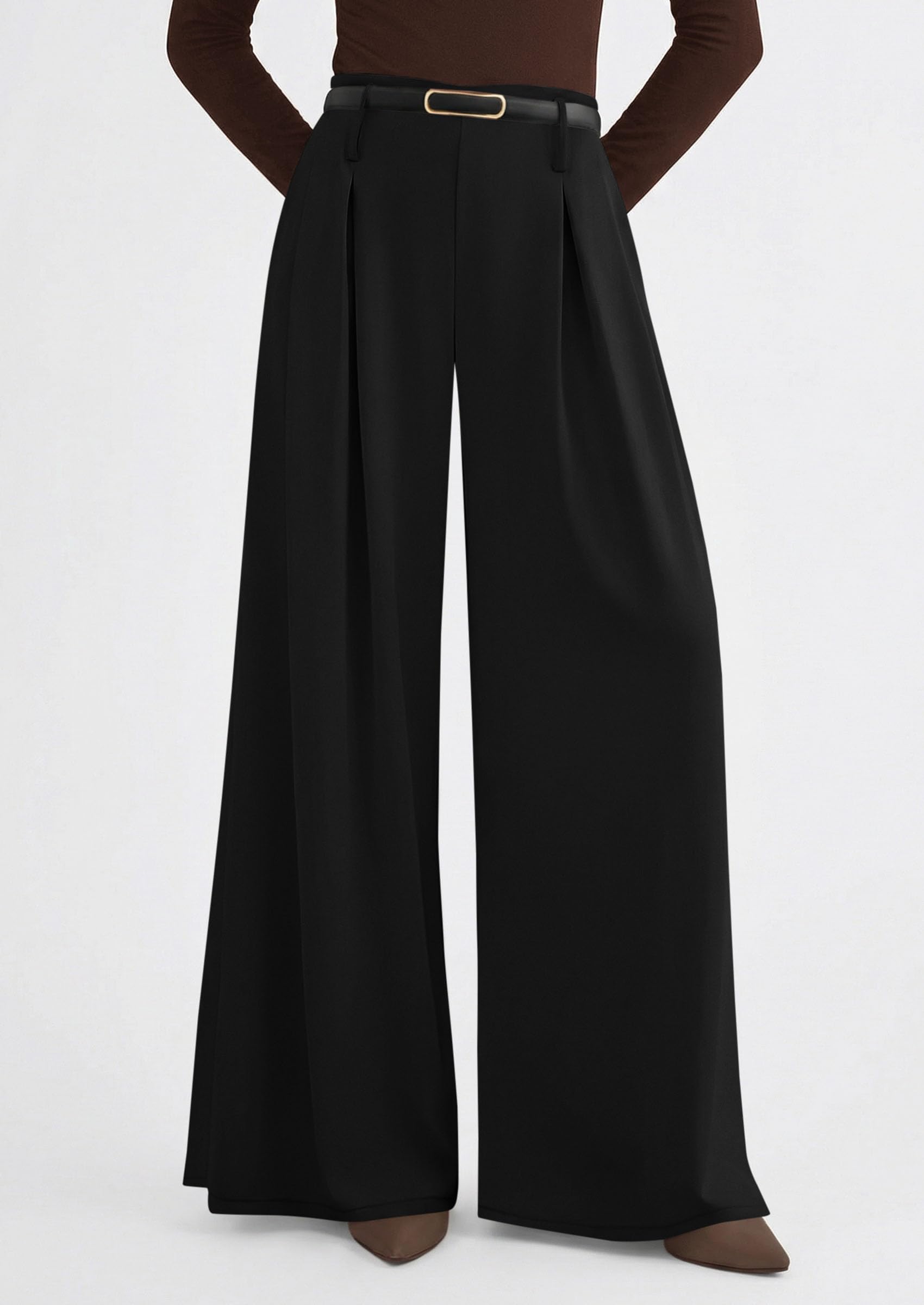 Womens Wide Leg Dress Pants Flowy Trousers,Black,S