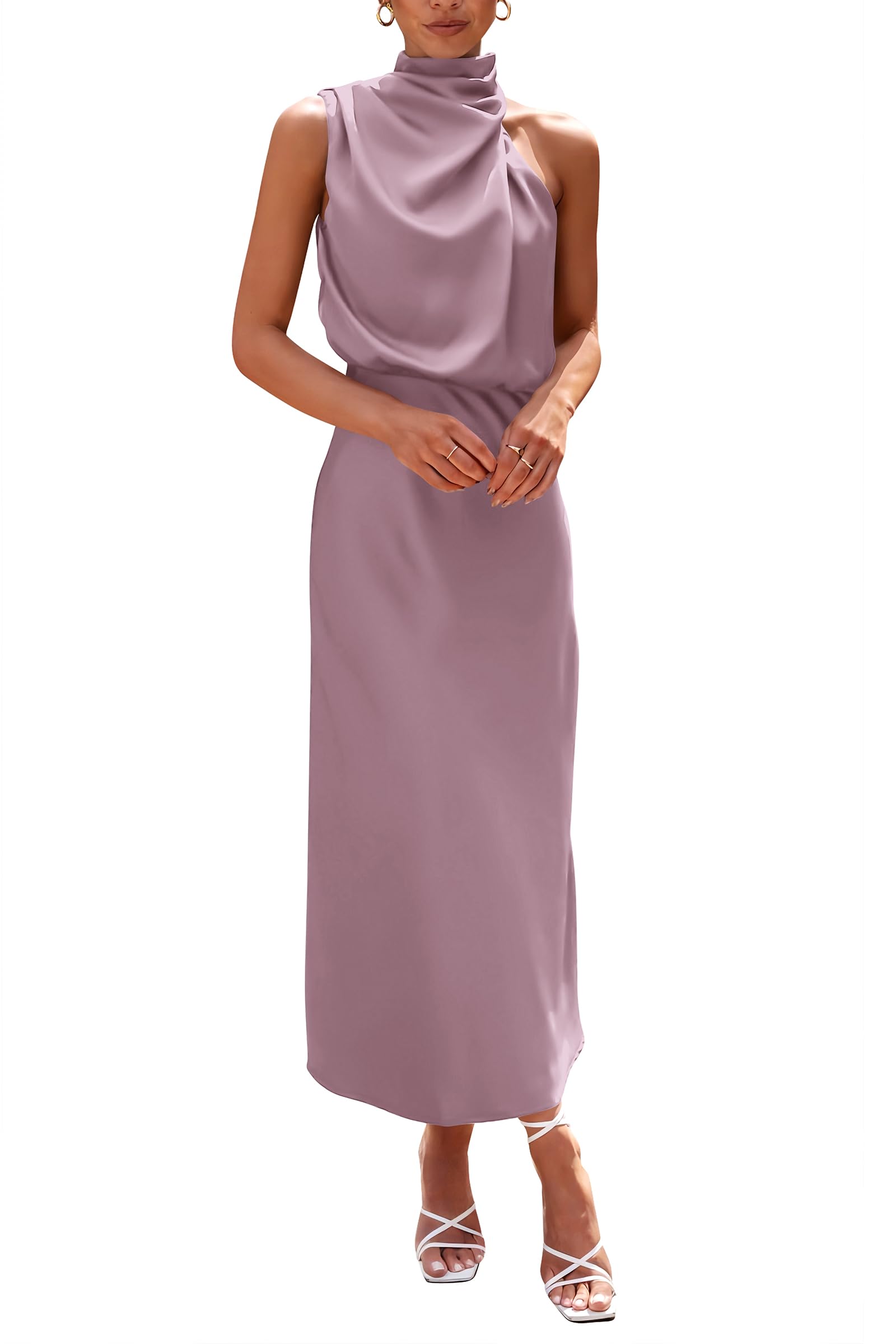 Women's Summer Satin Maxi Cocktail Dress Dusty Pink