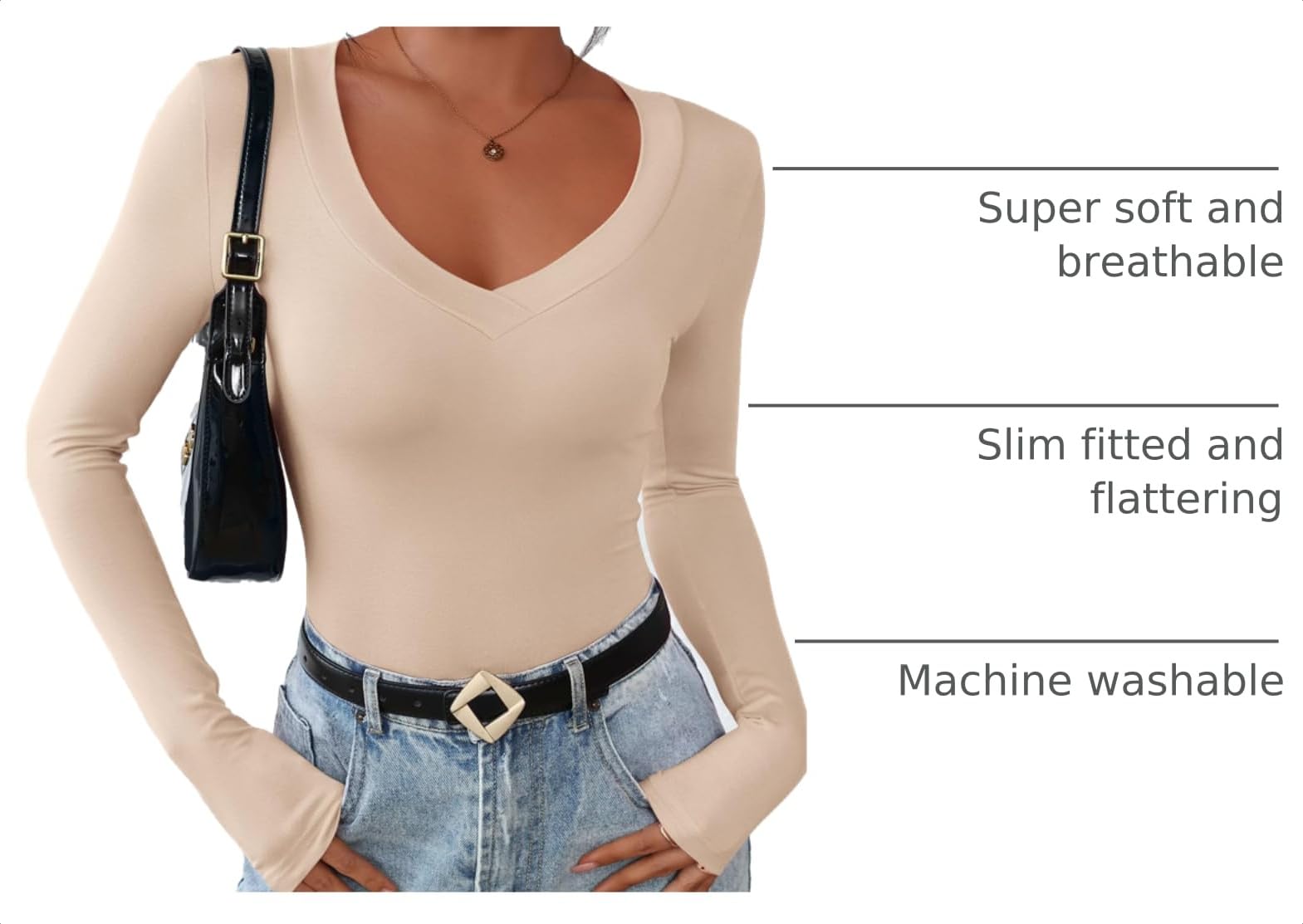 Women's V Neck Long Sleeve Shirts,Apricot,X-S