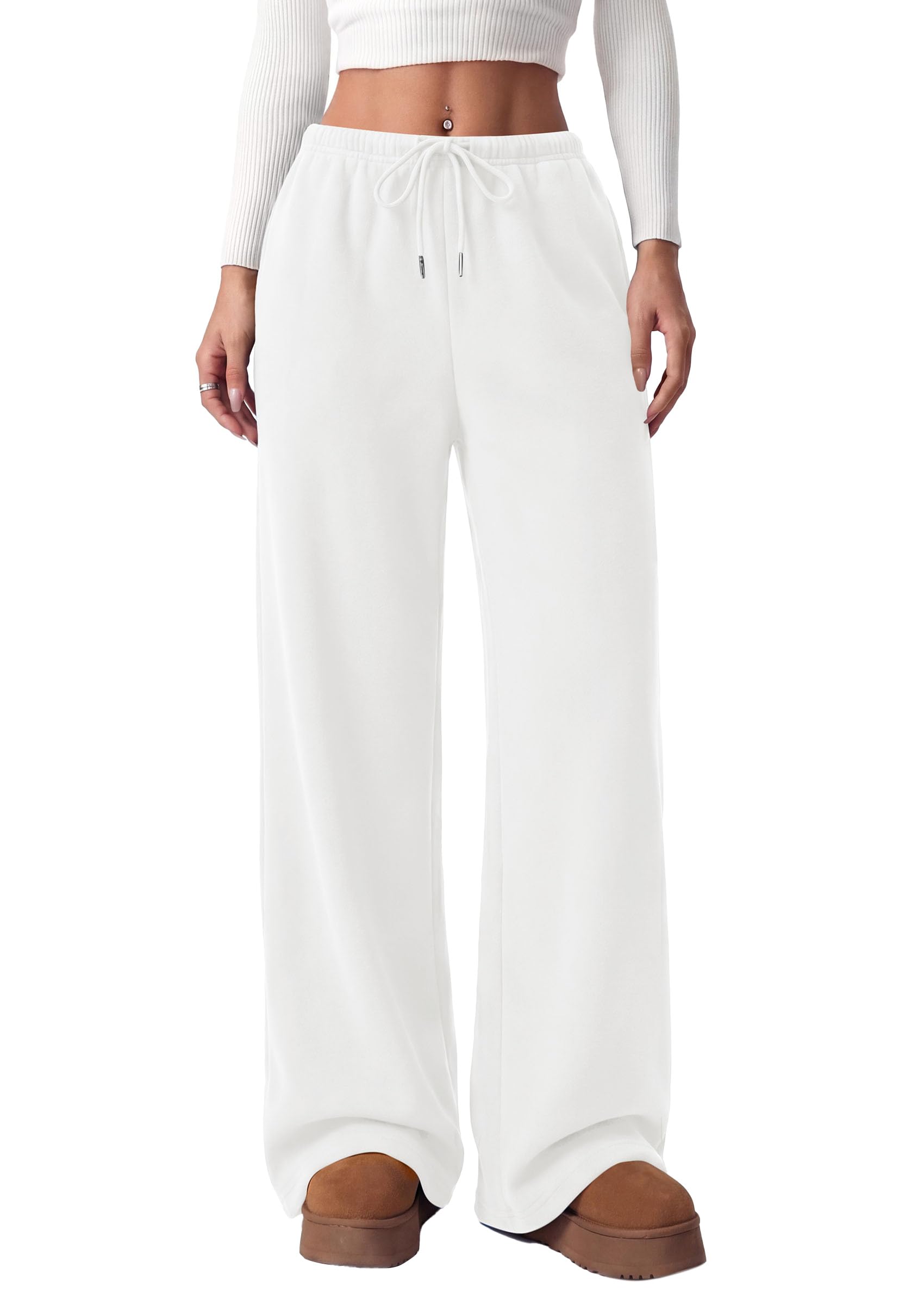 Womens Wide Leg Sweatpants Fleece Fall Sweat Pants,White