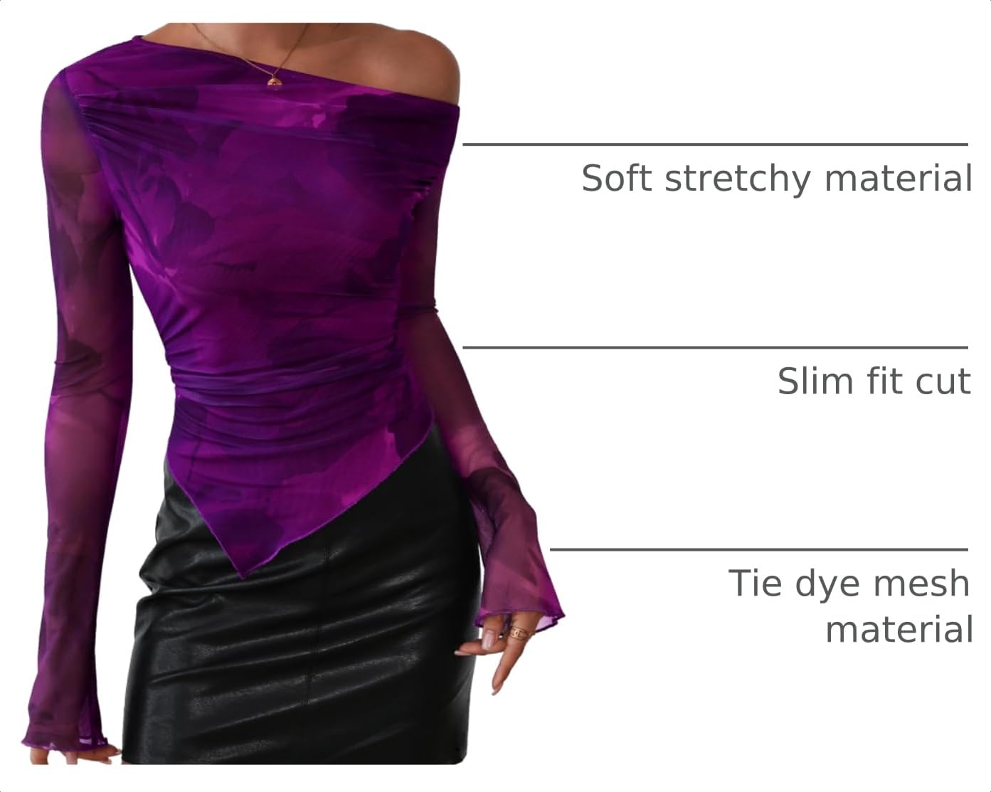 Womens Off Shoulder Mesh Y2k Tops,Print Purple,XS