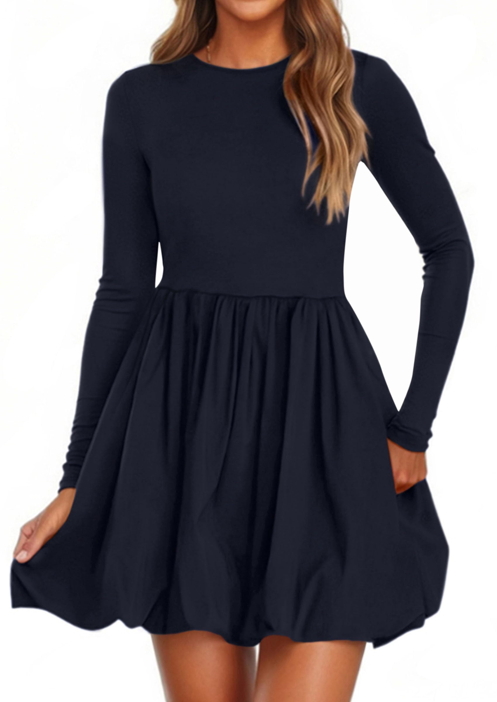 Fall Dresses for Women 2026 Bubble Mini Dress,Navy,S
