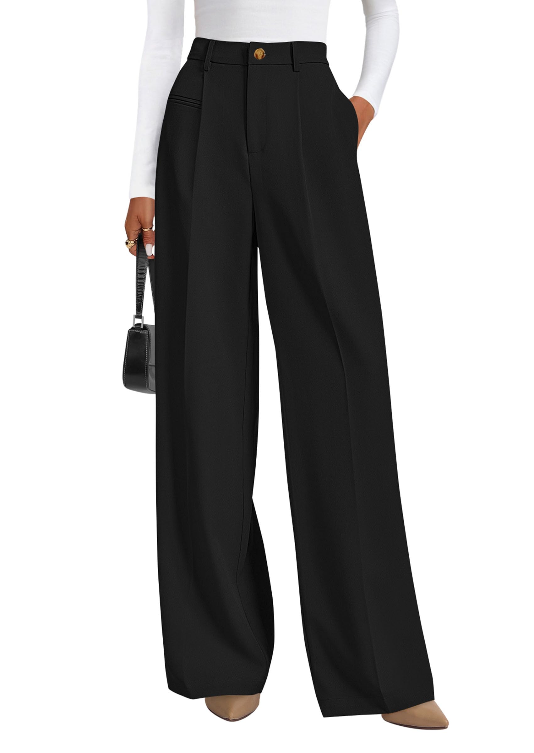 Women's Tailored Wide Leg Work Dress Pants,Black,XS