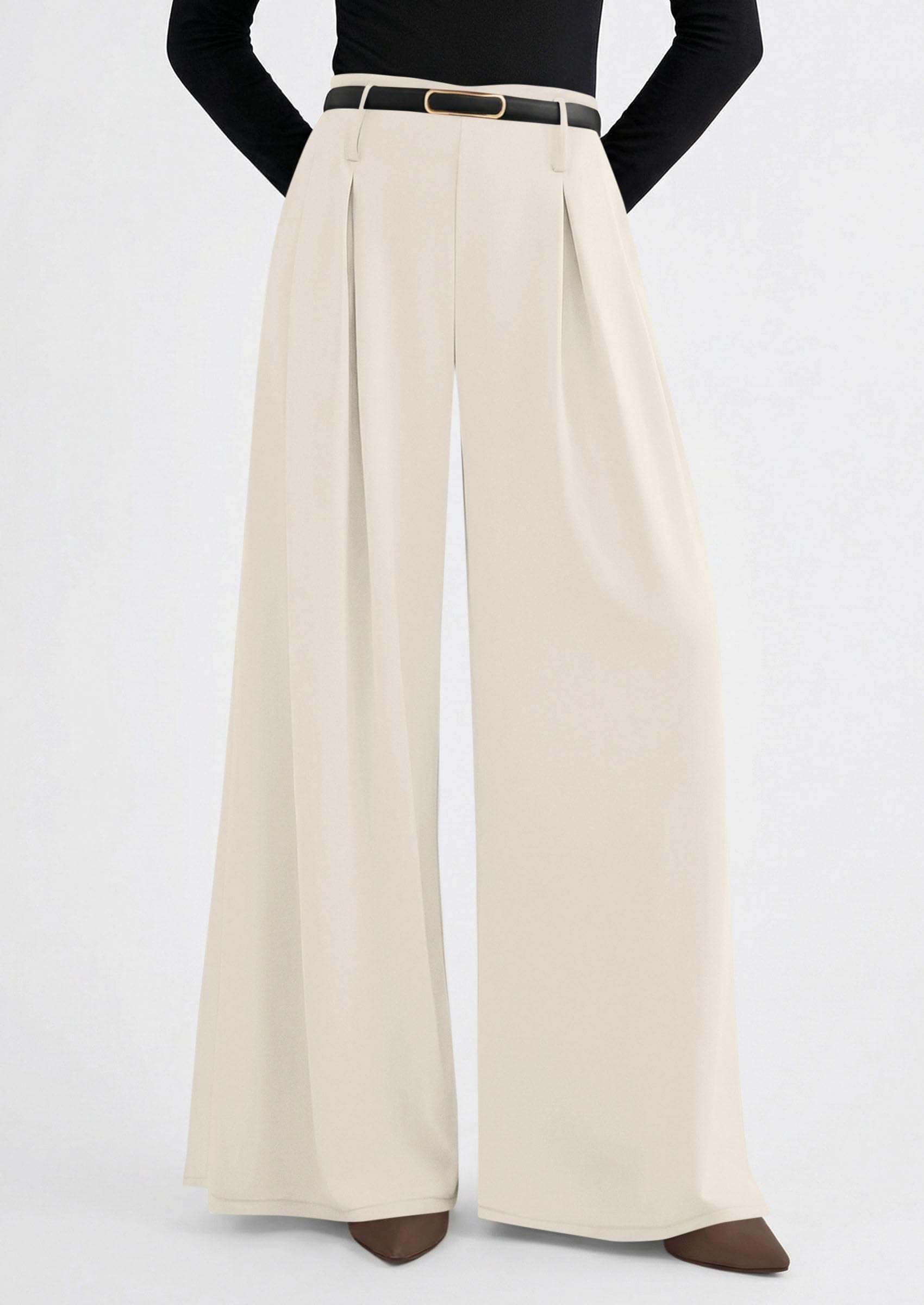 Womens Wide Leg Dress Pants Flowy Trousers,Beige,S