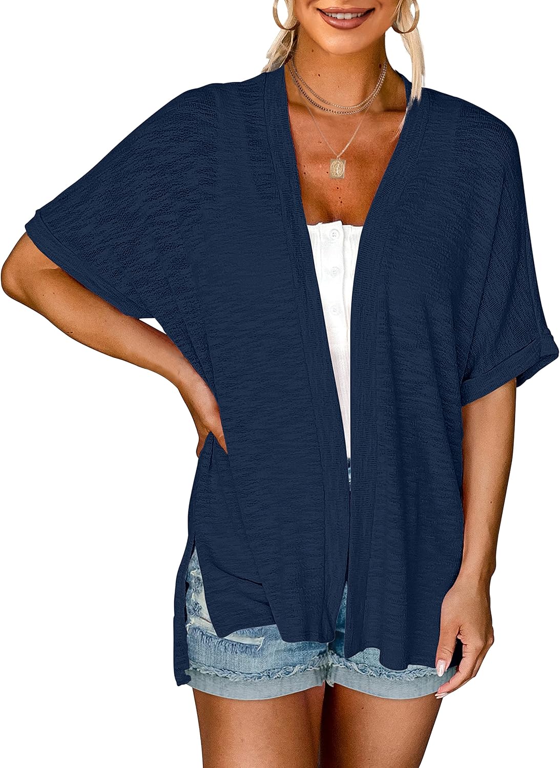 💝This Week’s Deal⚡-Women's 2026 Summer Lightweight Kimono Cardigan Short Sleeve Open Front Casual Loose Trendy Beach Cover Ups