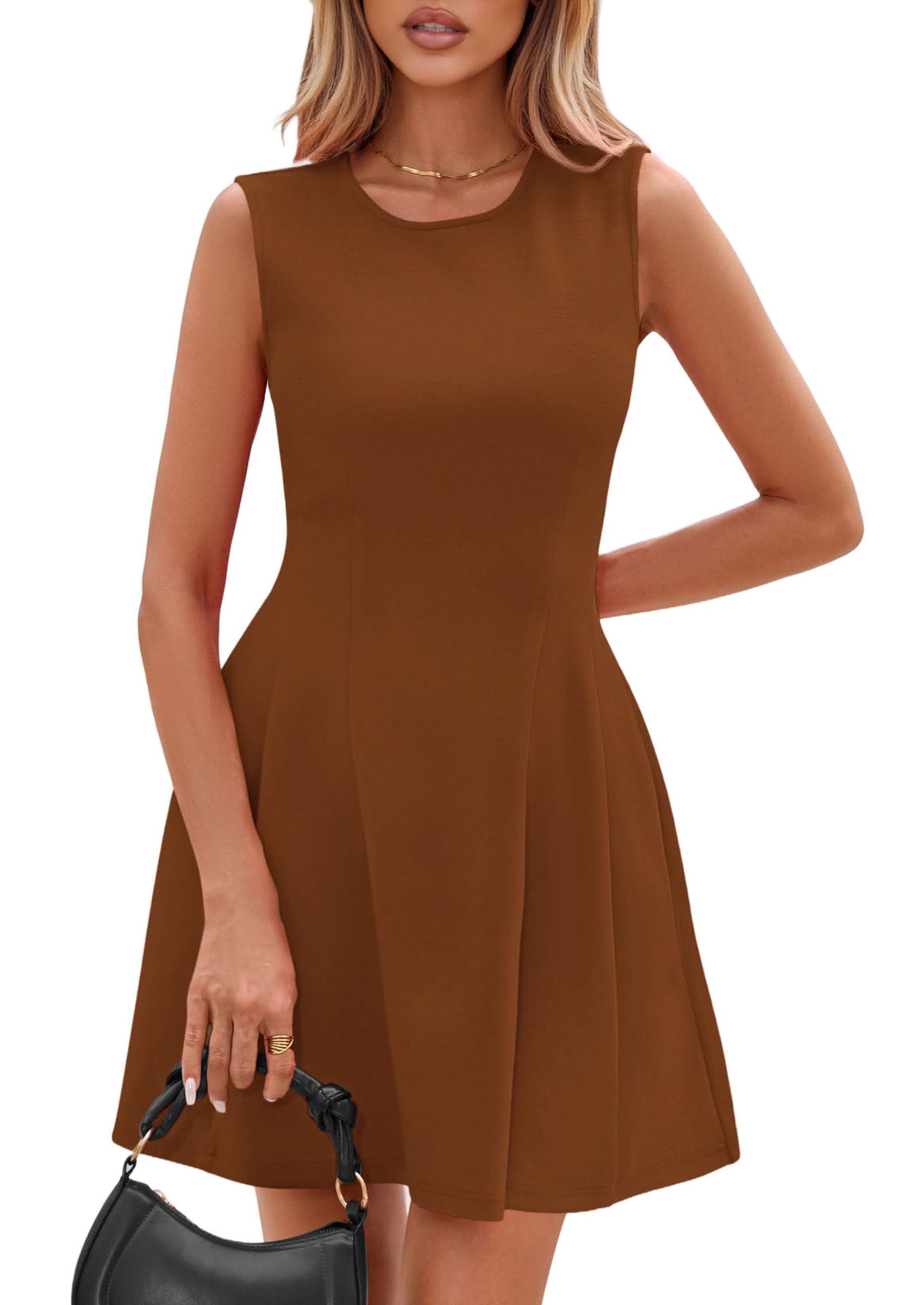 Women's A Line Elegant Summer Cocktail Dresses, Brown,XS