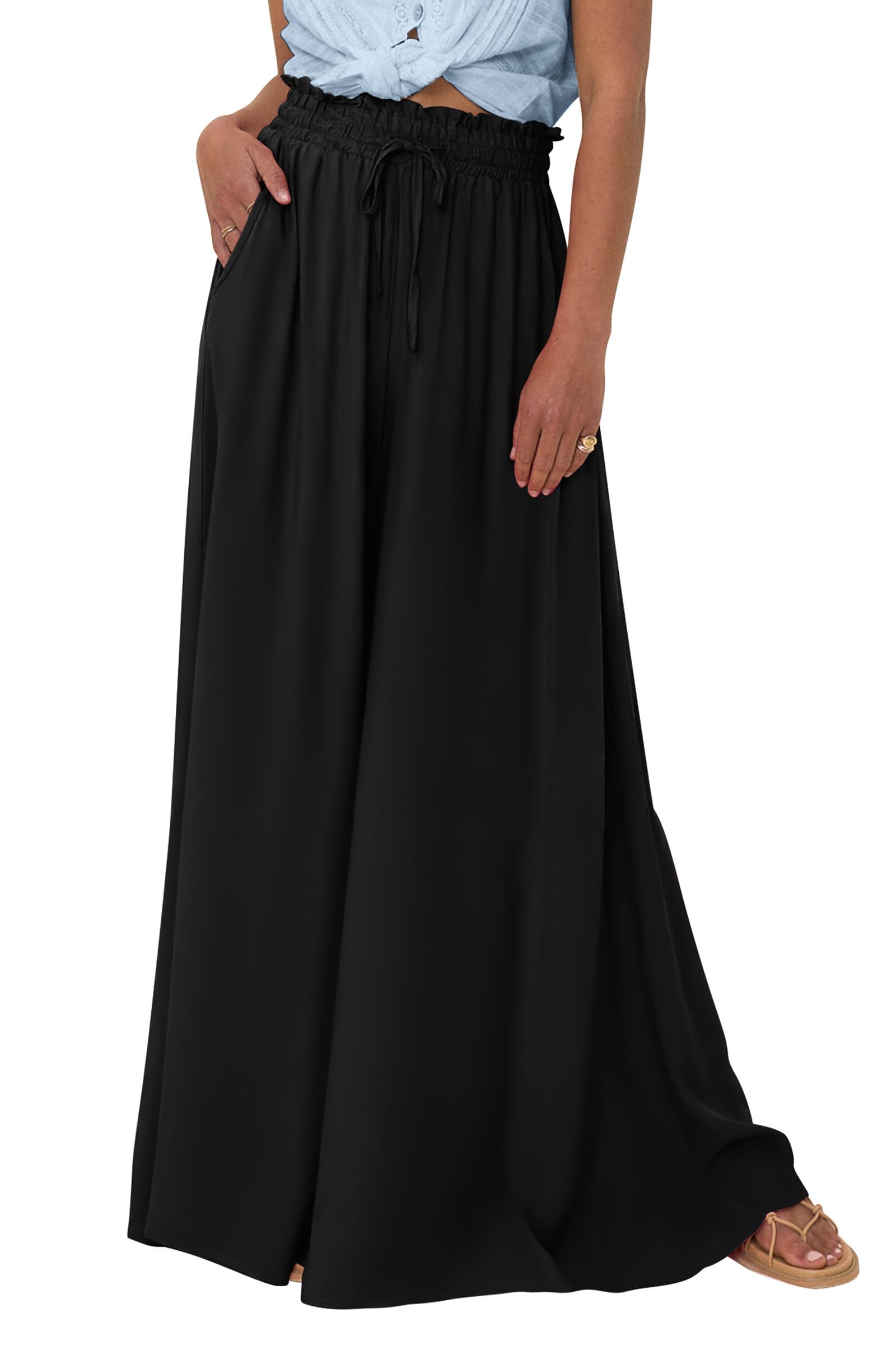 Summer Wide Leg Palazzo Pants for Women Casual,Black,S