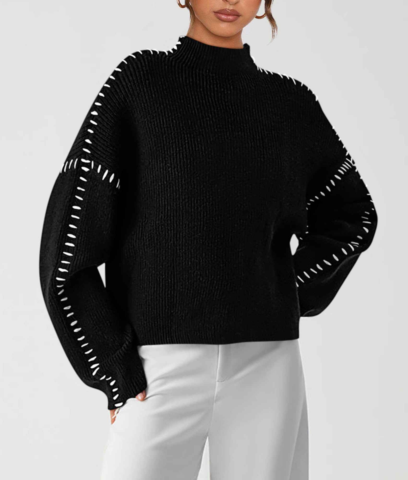 Womens Chunky Knit Oversized Pullover Sweaters,Black,S