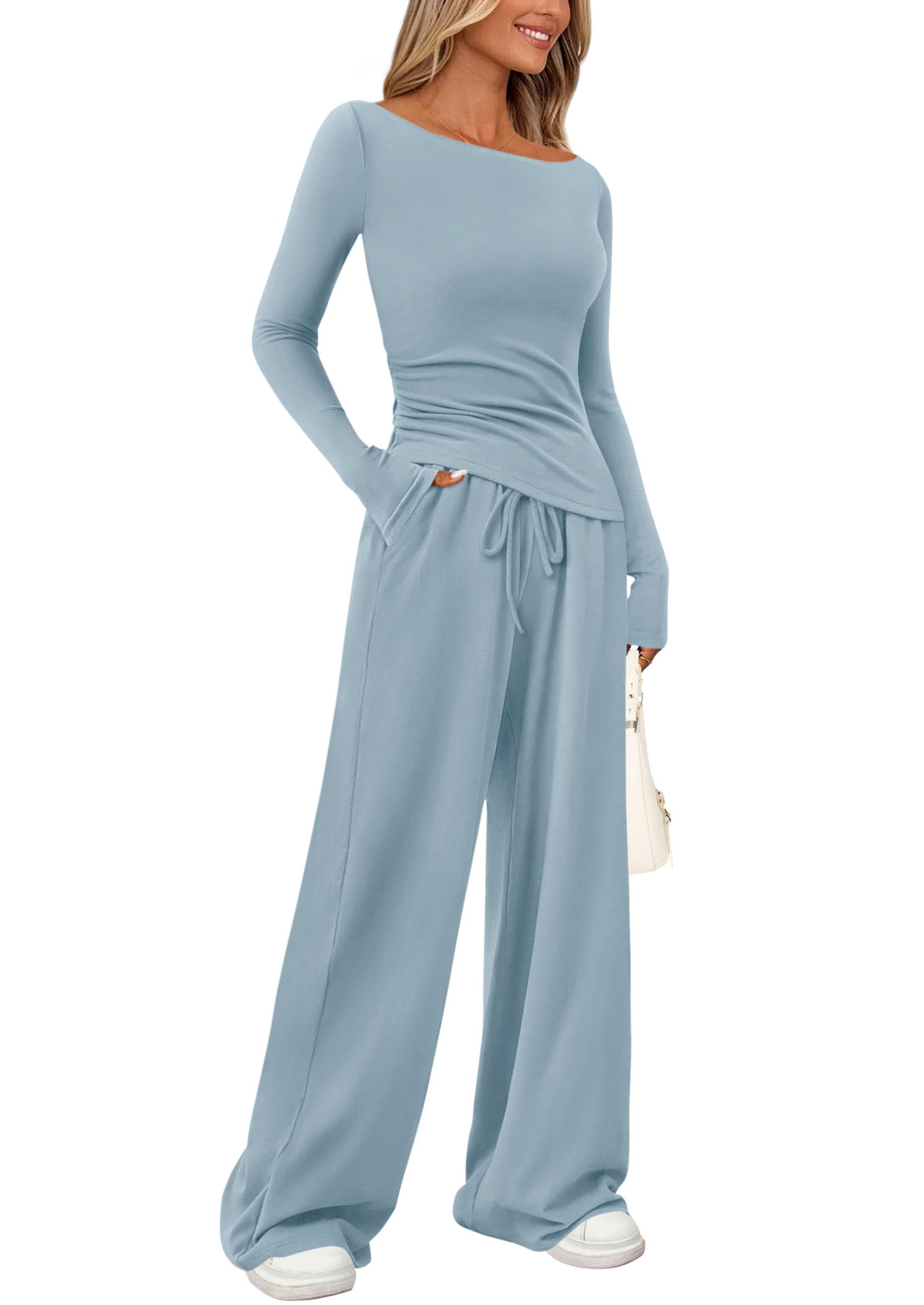 Women's 2 Piece Lounge Sets Airport Outfits(Light Blue,M)