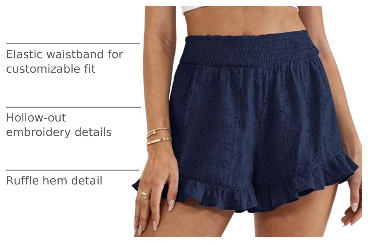 Womens Summer Ruffle Shorts Casual Loose Fit Navy,S