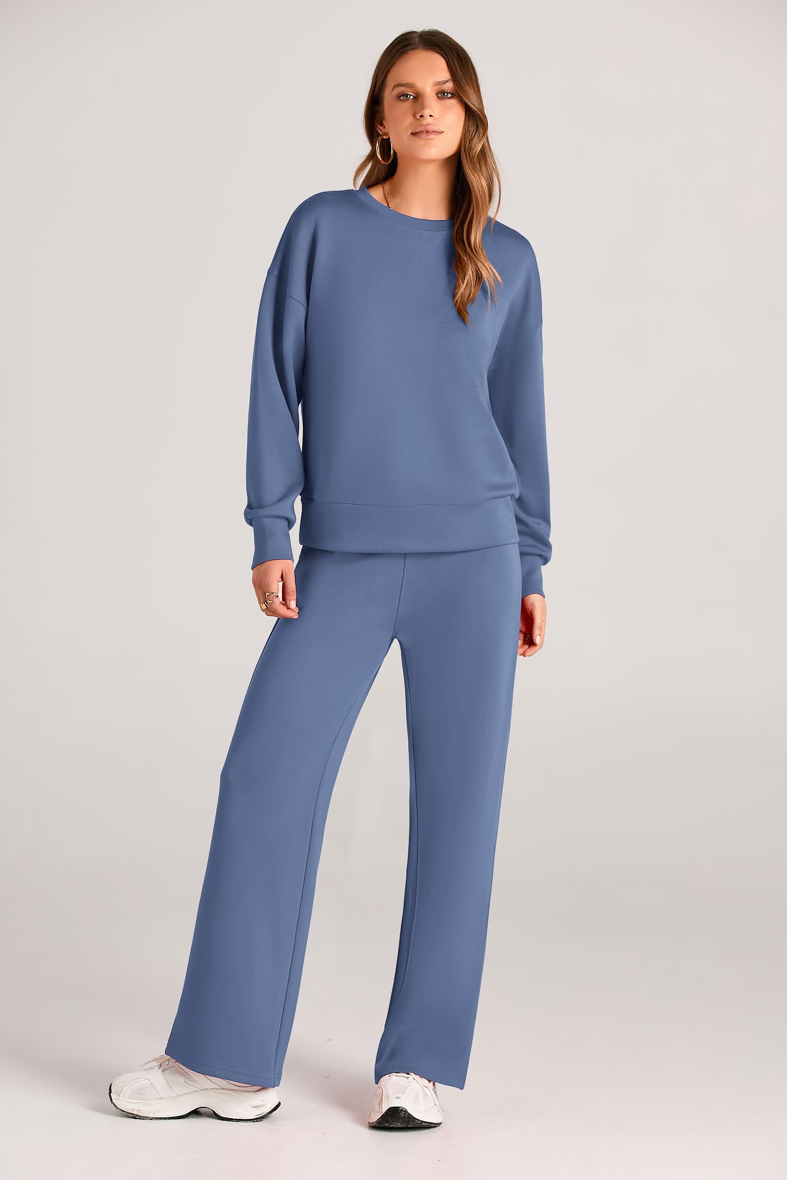Women's 2 Piece Outfits Sweatsuits Lounge Sets,Grey Blue,M