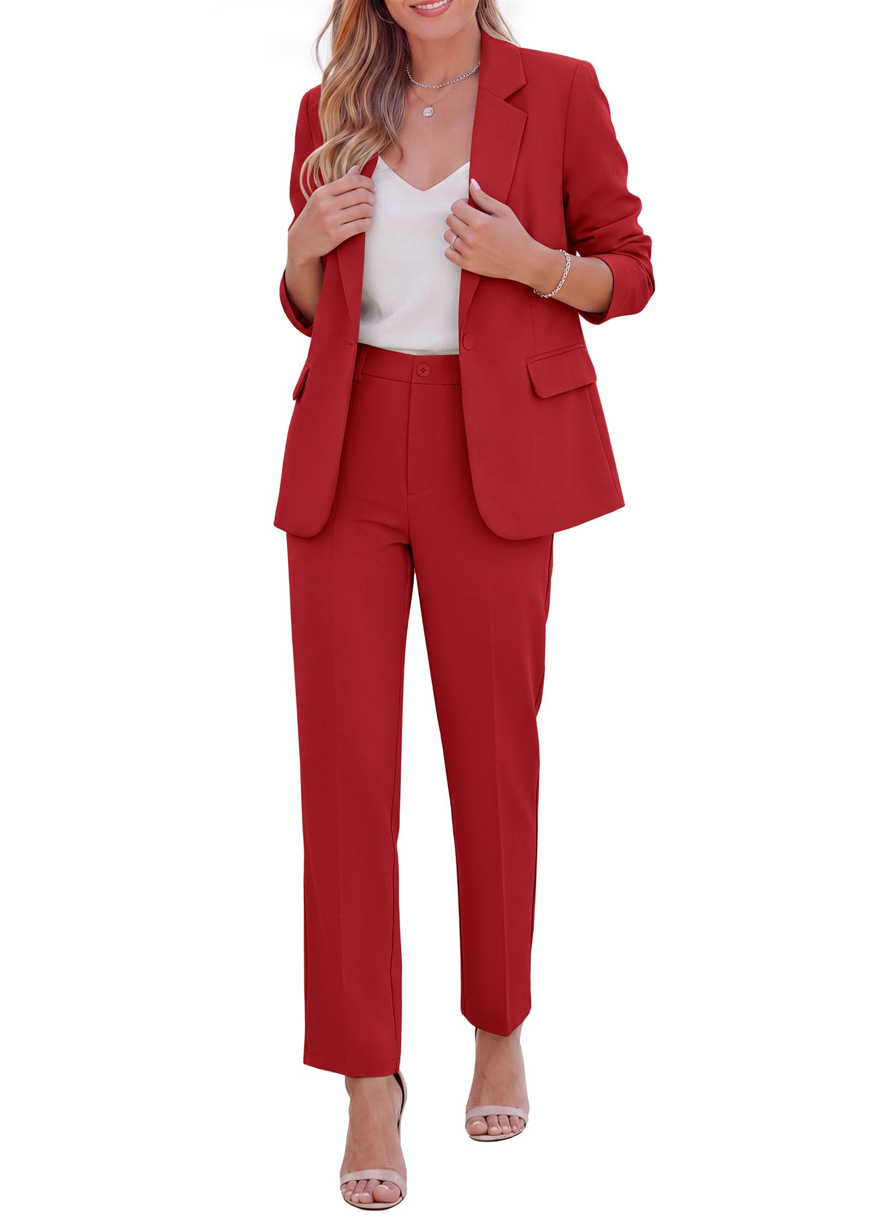 Two Piece Sets for Women Dressy Pant Suits,Red,XS